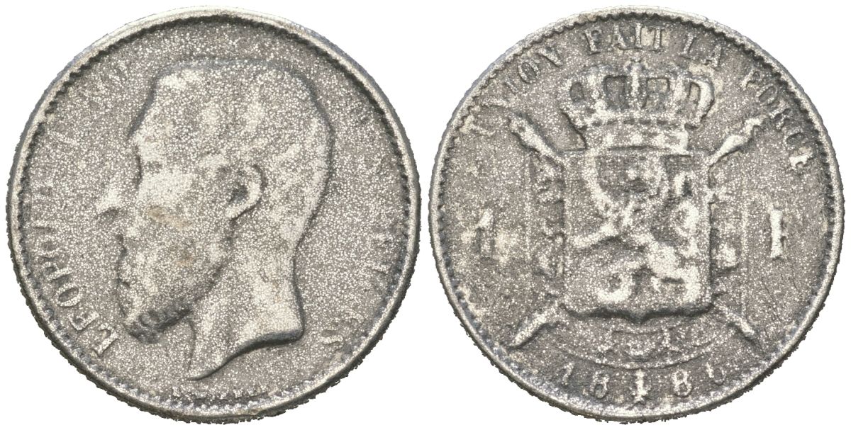 Бельгия КОПИЯ 1 франк 1886 белый металл 63-616