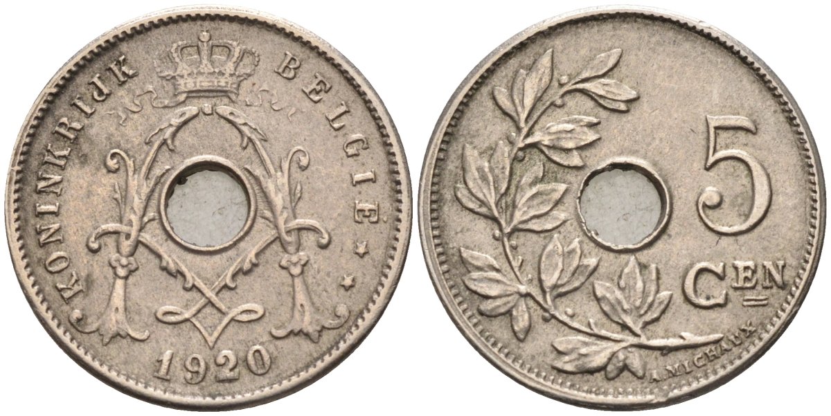 Бельгия 5 сантимов 1920 BELGIE KM 67 медно-никель 4116-1143