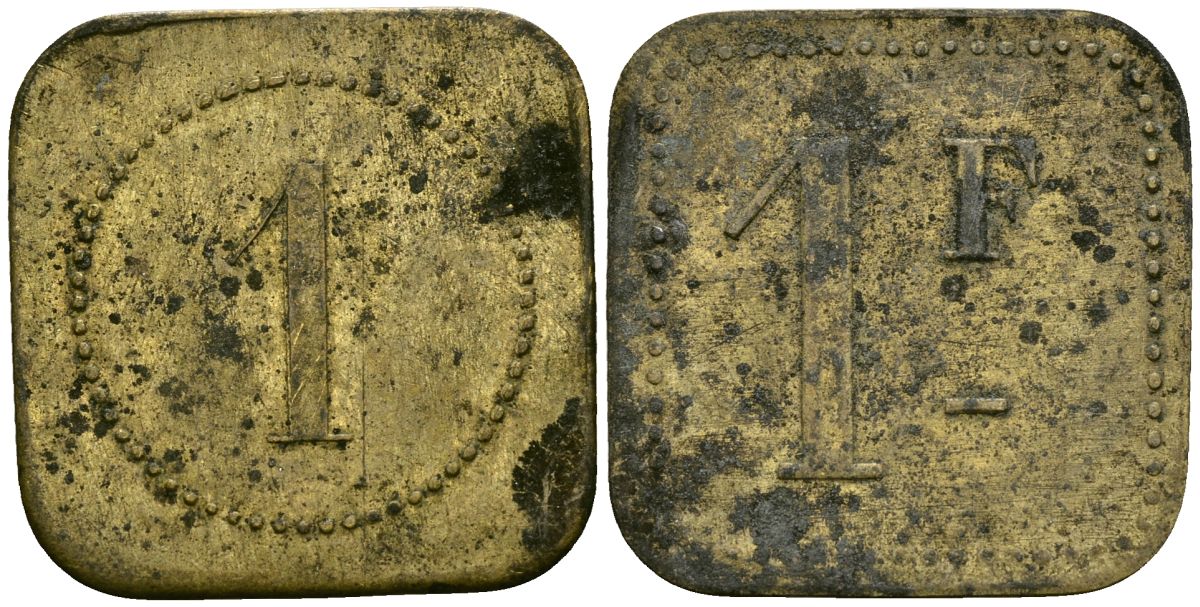 Франция 1 франк XIX-XX век ресторанный жетон латунь 4166-922