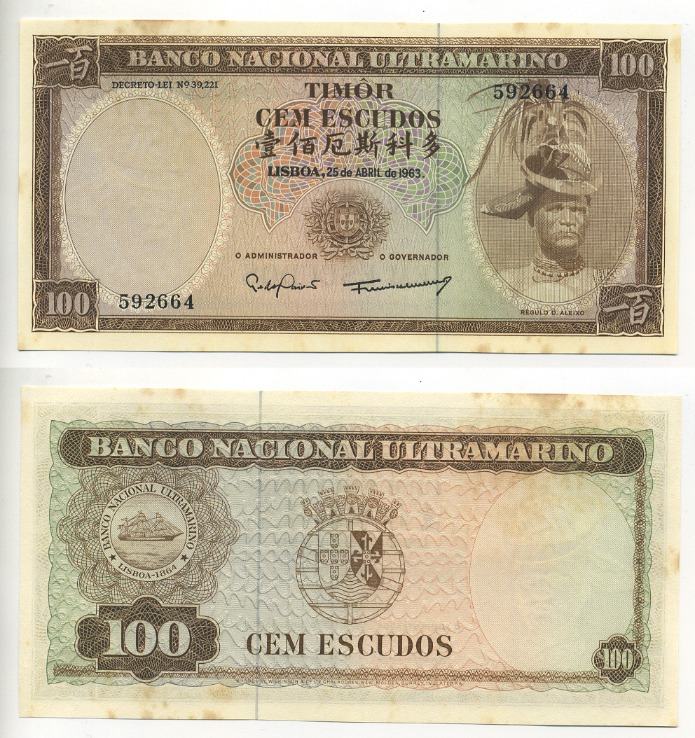 Восточный Тимор 100 эскудо 1963 подписи Pedro de Mascarenhas Gaivao, Francisco Jose Vieira Machado Pick 28a (6) бумага UNC (пресс) 7214-20-1