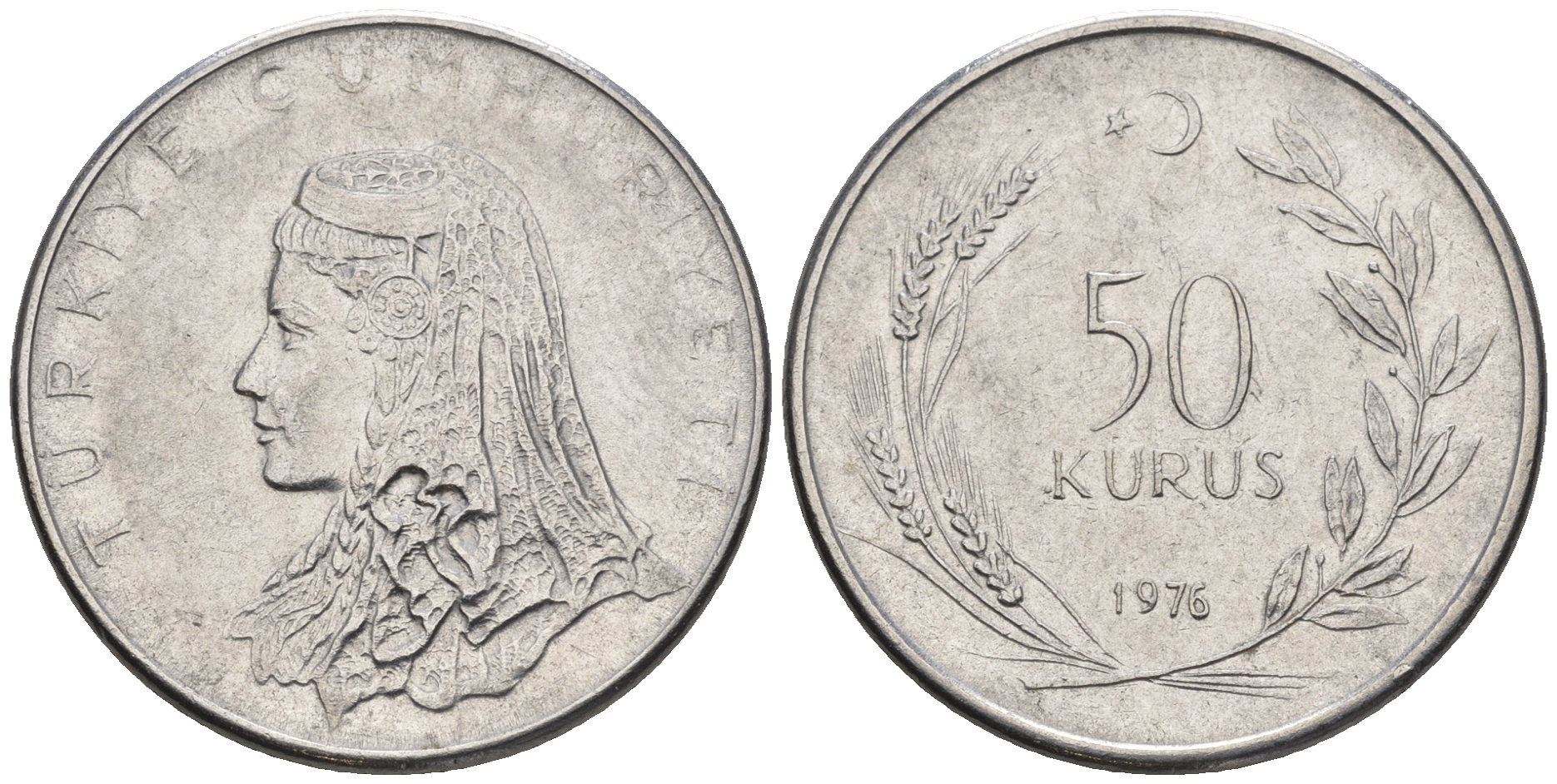 Турция 50 курушей 1976 Анатолийская невеста KM 899 нержавеющая сталь 87-355