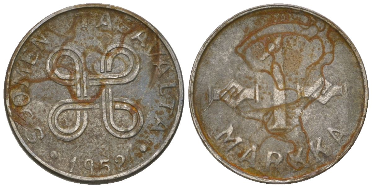 Финляндия 1 марка 1952 KM 36 железо 4173-1063