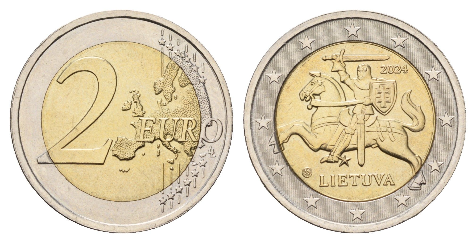 Литва 2 евро 2024 KM 212 биметалл UNC 4654-1143