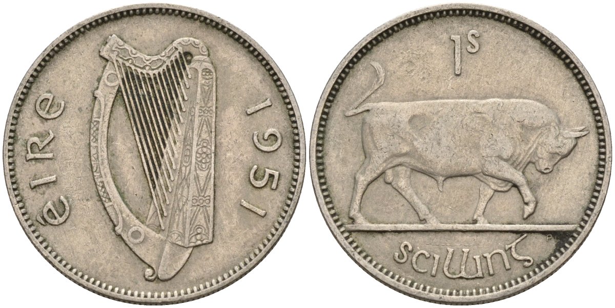 Ирландия 1 шиллинг 1951 бык KM 14a медно-никель 4146-512