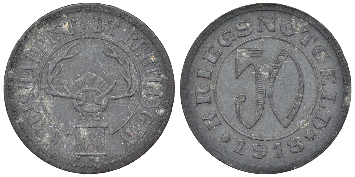 Германия, Ройтлинген 50 пфеннигов 1918 Баден-Вюртемберг, нотгельд Funck 446.1b цинк 4121-431