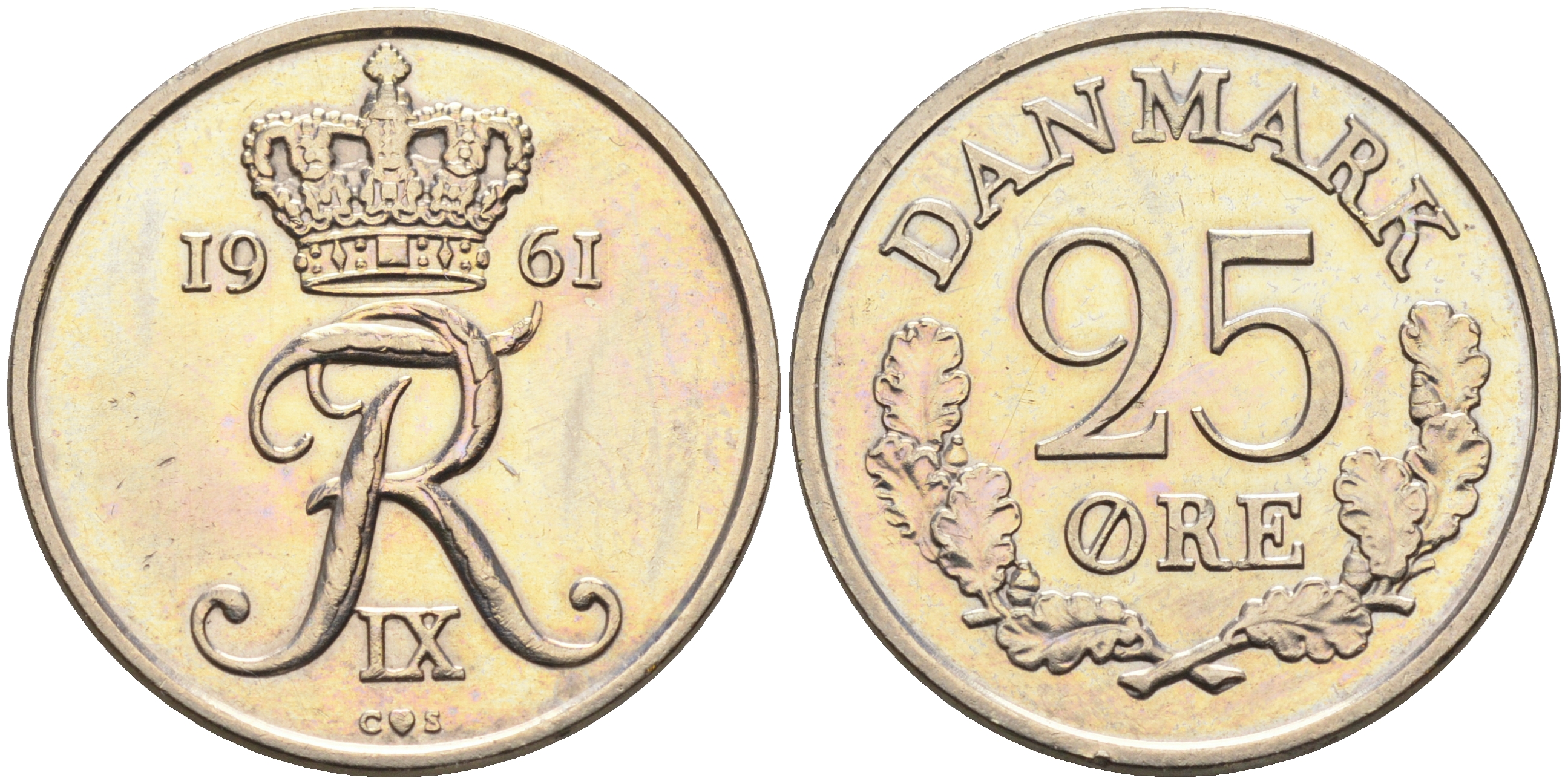 Дания 25 эре 1961 C. S, Фредерик IX (1947-1972) КМ 850 медно-никель    4177-256