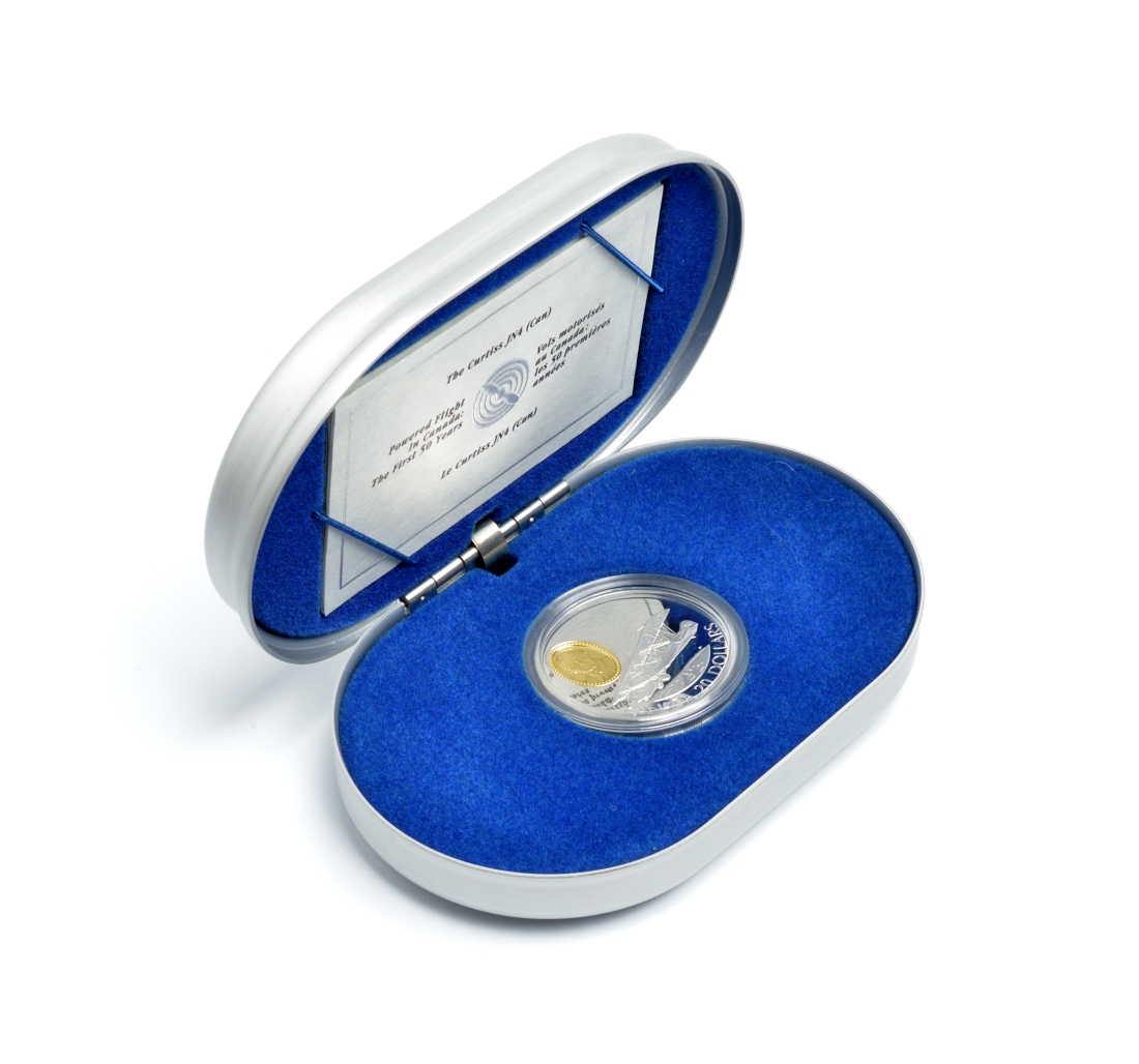 Канада 20 долларов 1992 самолет DH.60G Gipsy Moth в оригинальной коробке с сертификатом KM 225 серебро позолота PROOF 7-5-4-15