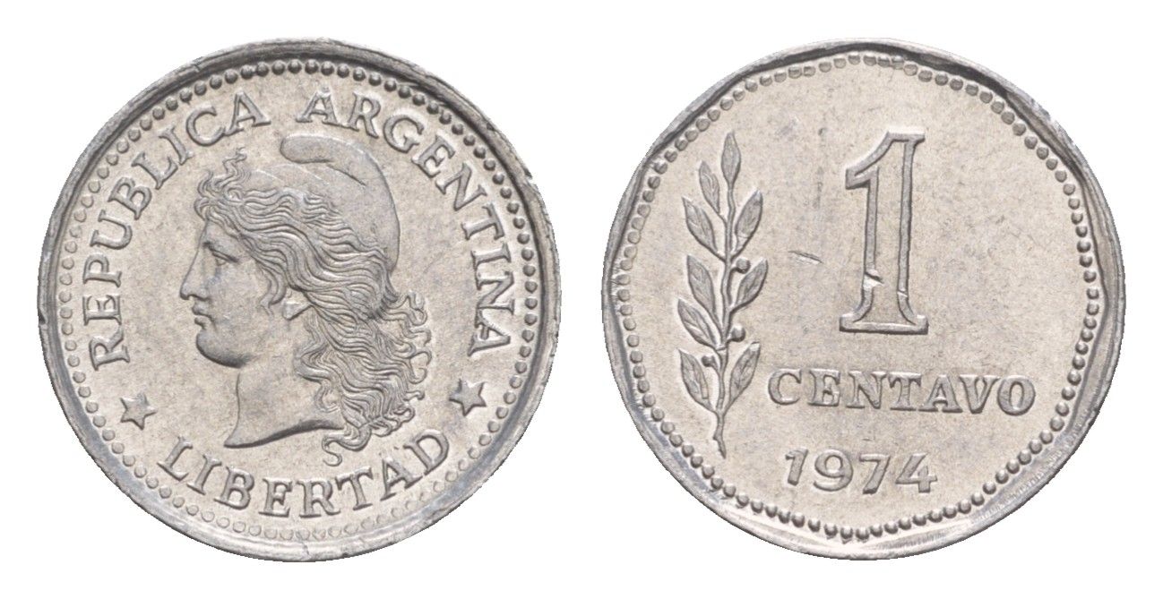 Аргентина 1 сентаво 1974 KM 64 алюминий aUNC 4655-956
