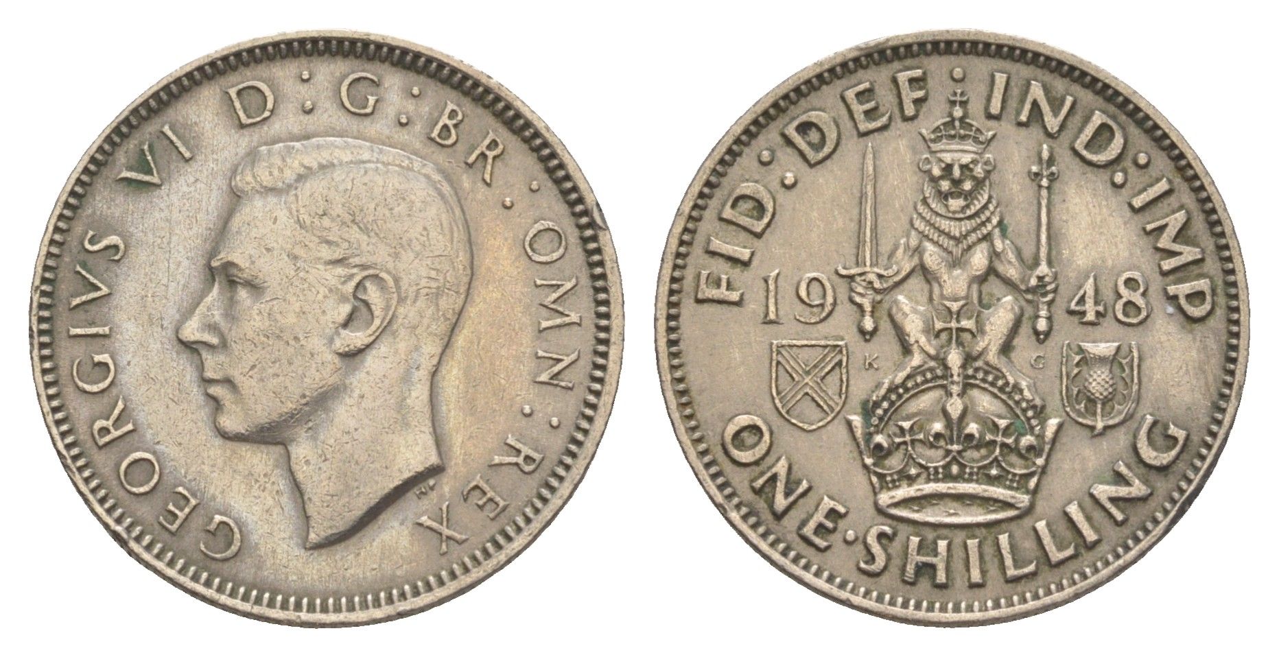 Великобритания 1 шиллинг 1948 Георг VI (1936-1952), Шотландский герб KM 864, Spink 4104 медно-никель 4638-441