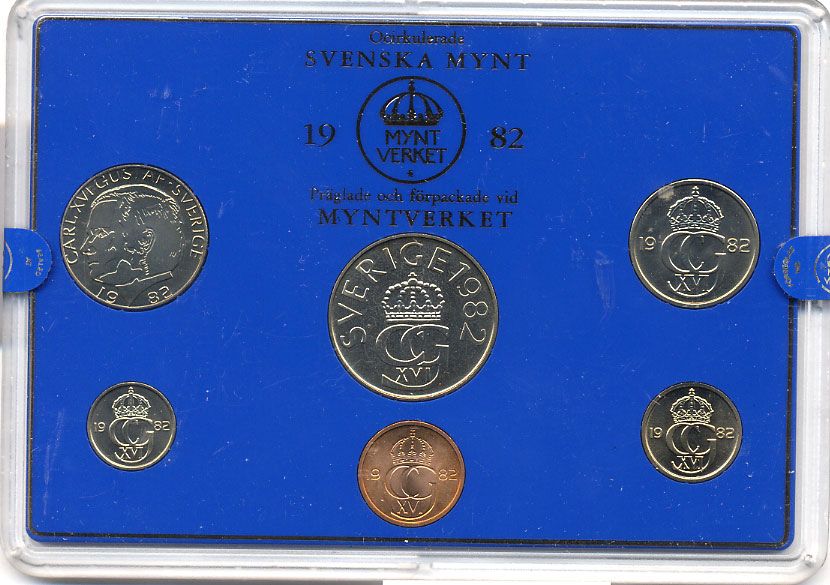Швеция набор монетного двора из 6 монет 1982 в пластике, Карл XVI Густав (1973- ) KM MS23 UNC 5-4-2-81