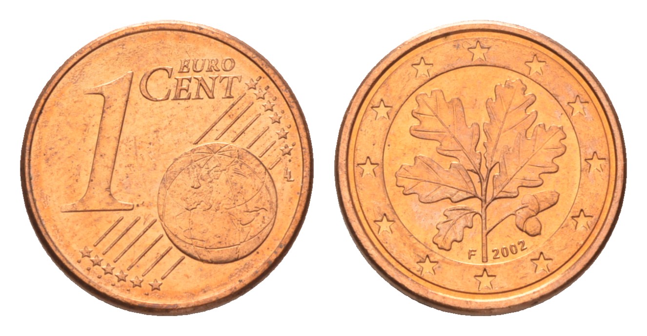 ФРГ 1 евроцент 1999 F, из ролла KM 207 сталь плакированная медью  UNC  M64-19