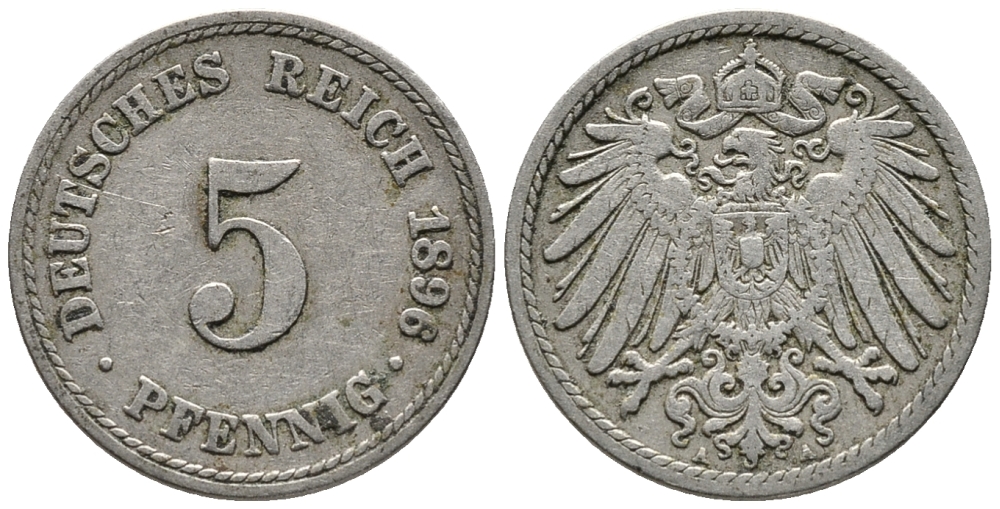 ГЕРМАНИЯ 5 ПФЕННИГОВ 1896 A KM 11, J. 12 медно-никель 39-722