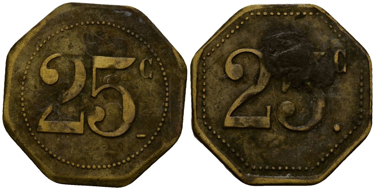 Франция 25 сантимов XIX-XX век ресторанный жетон латунь 4166-532