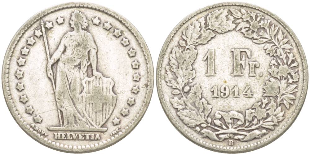 Швейцария 1 франк 1914 В KM 24 серебро 4544-355