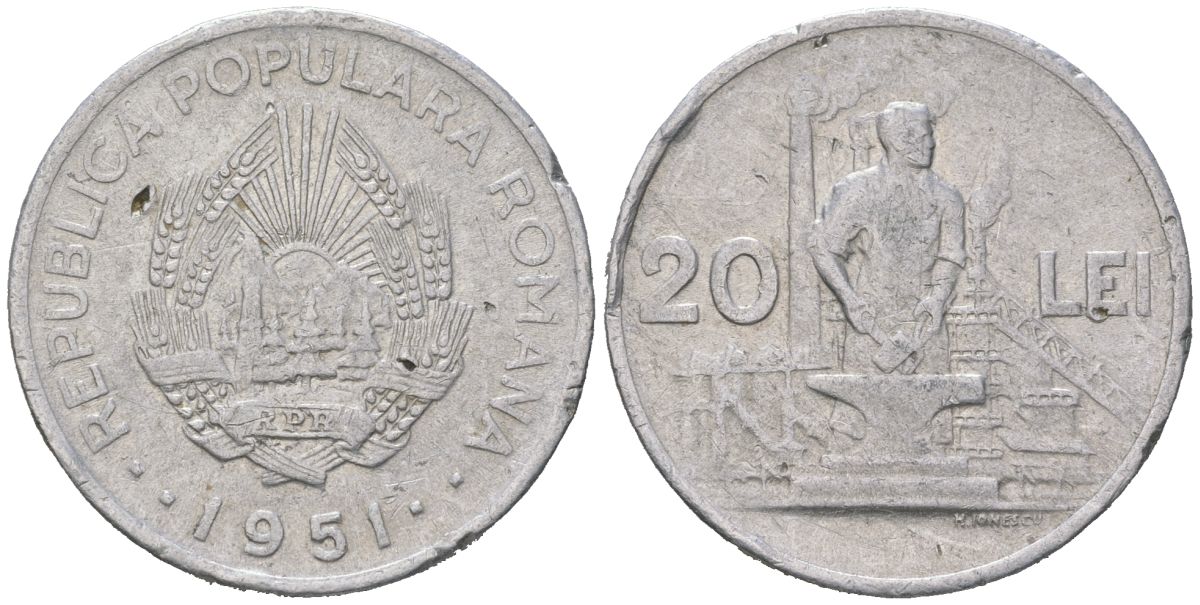 Румыния 20 леев 1951 KM 80 алюминий 183-1022
