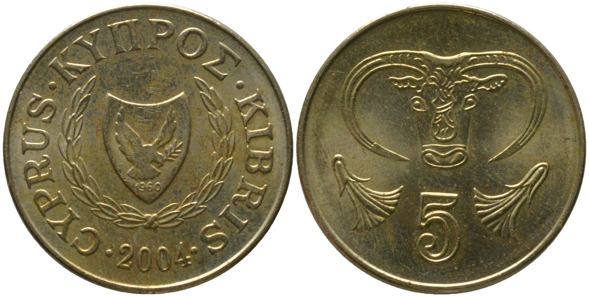 Кипр 5 центов 2004 KM 55.3 никель латунь 4158-566