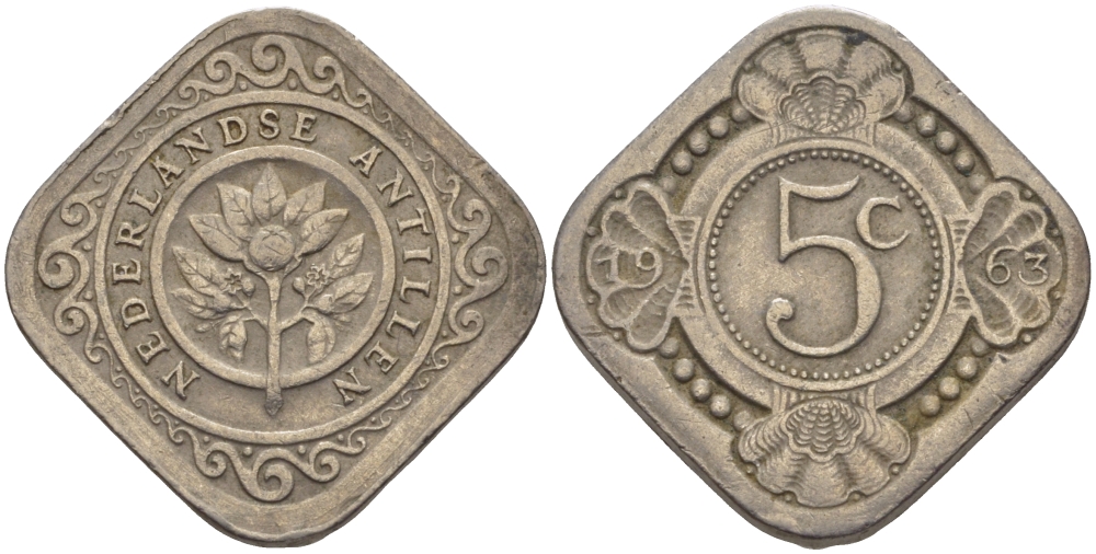 Нидерландские Антилы 5 центов 1963 Юлиана (1948-1980) KM 6 медно-никель 66-958