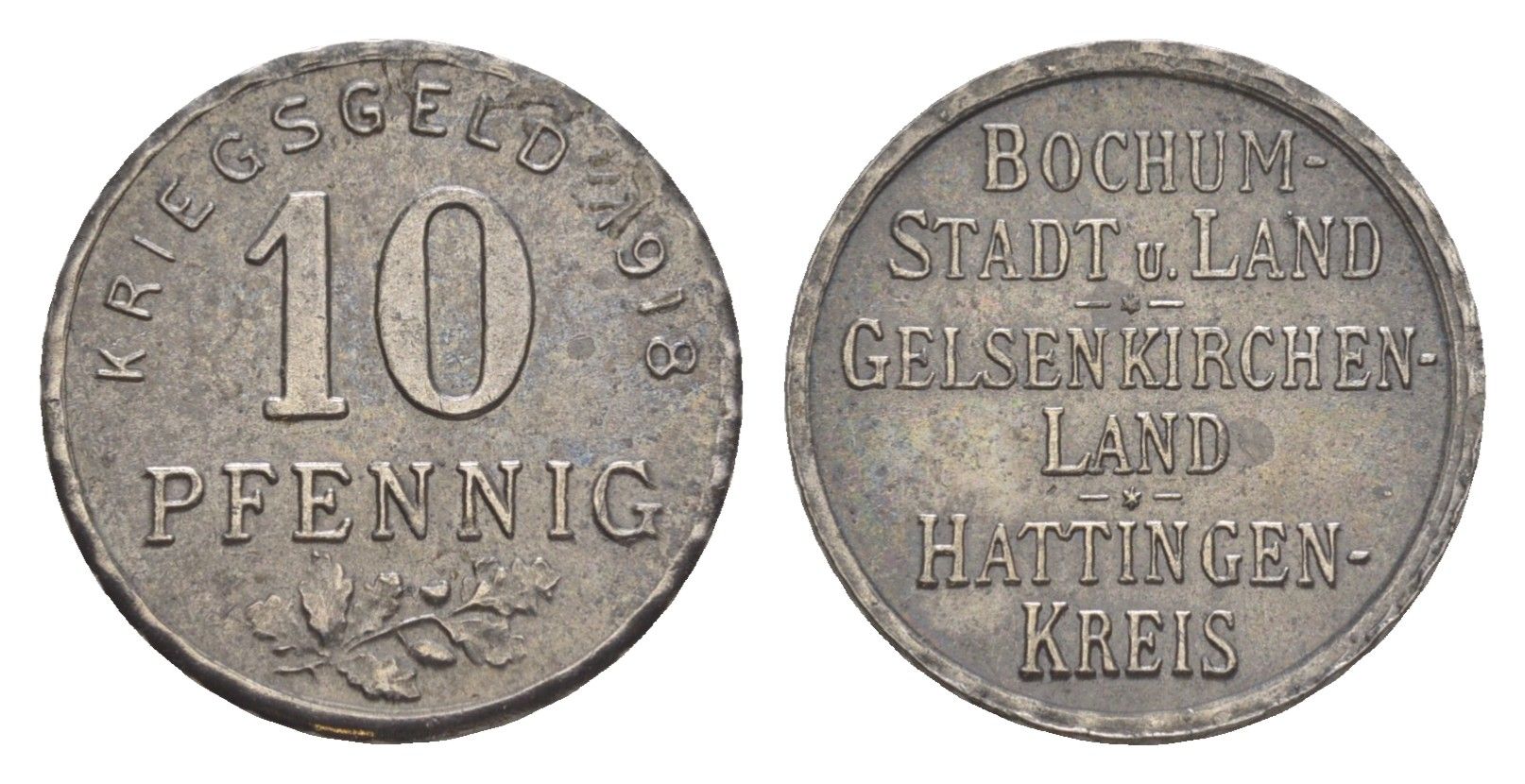 Бохум, Гельзенкирхен, Хаттинген 10 пфеннигов 1918 Funck 49.1, Men05 3022.1, Men18 3860.1 железо 4448-212