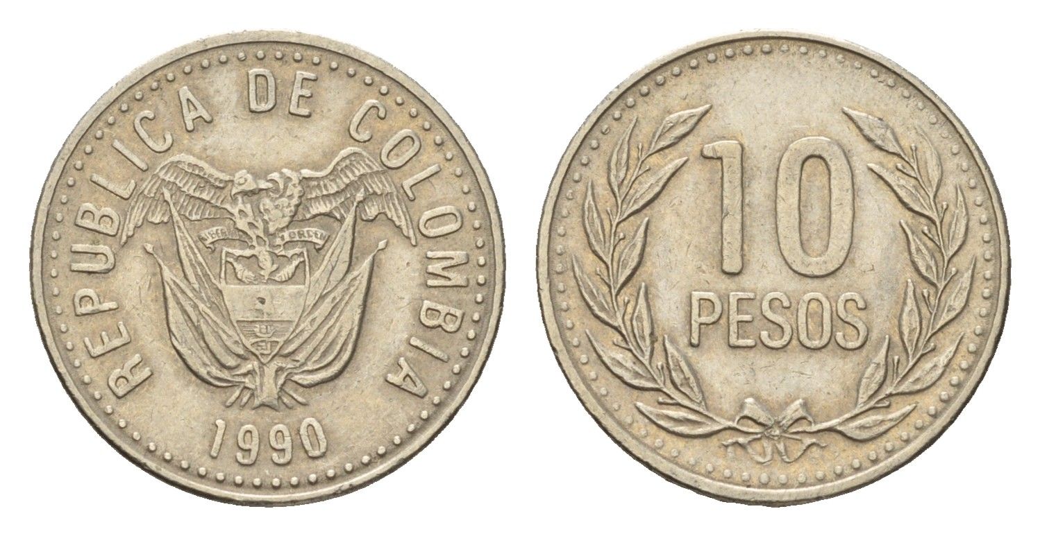 Колумбия 10 песо 1990 KM 281.1 медь цинк никель 4679-166