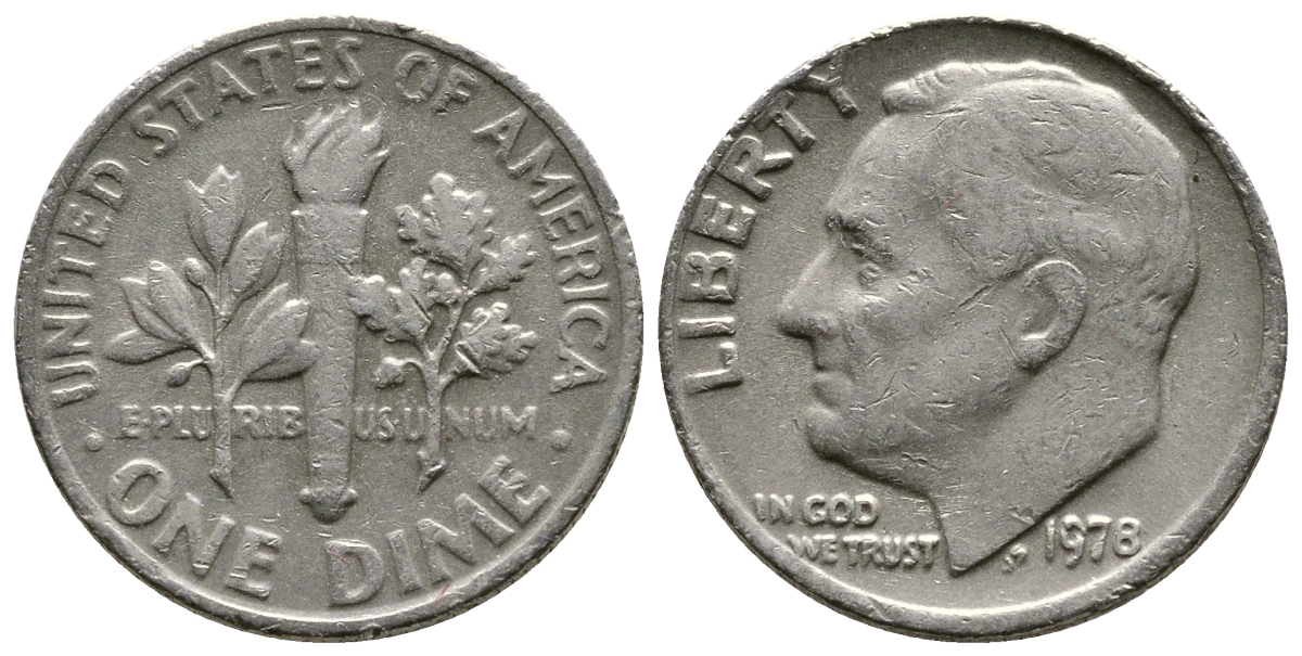 США 10 центов (дайм) 1978 Рузвельт KM 195а медь плакированная медно-никелем 73-1759