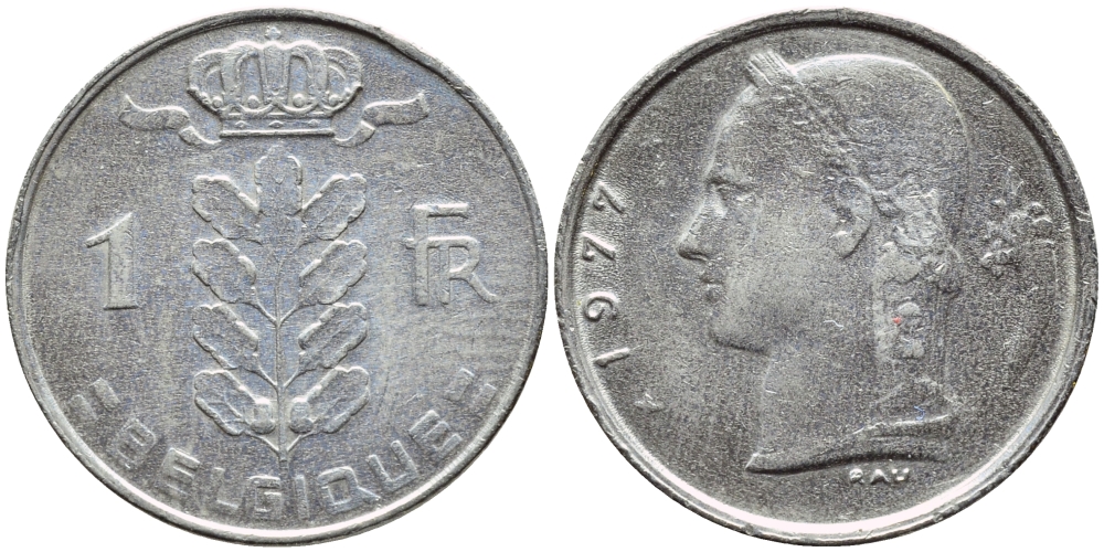 Бельгия 1 франк 1977 Belgique, Бодуэн I (1951-1993) KM 142.1 медно-никель 4379-1422