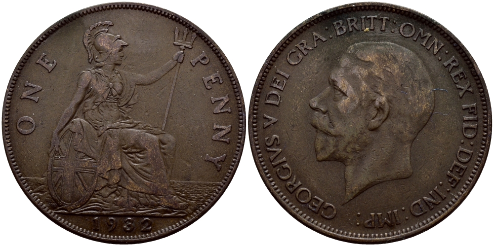 Великобритания 1 пенни 1932 Георг V (1910-1936) КМ 838, Spink 4055 бронза 4178-813