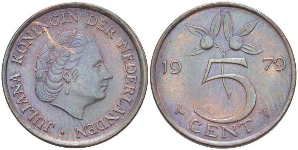 Нидерланды 5 центов 1979 Юлиана (1948-1980) KM 181 бронза 210-1221