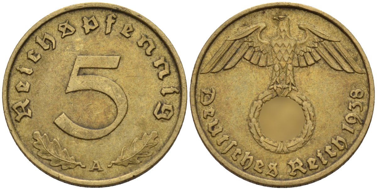 Германия 5 рейхспфеннигов 1938 A KM 91, J. 363 алюминиевая бронза 4151-826