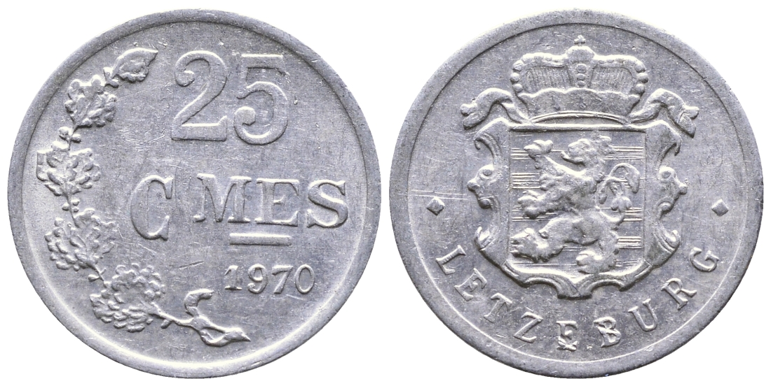 Люксембург 25 сантимов 1970 Герцог Жан (1964-1999) KM 45a.1 алюминий 53-225