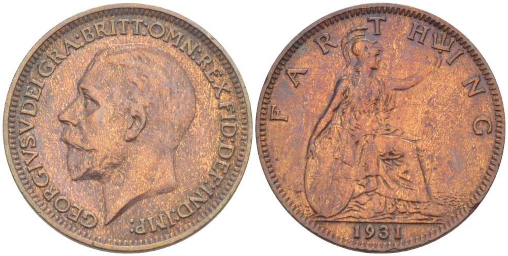 Великобритания 1 фартинг 1936 Георг V (1910-1936) KM 825, Spink 4061 бронза 4543-1045