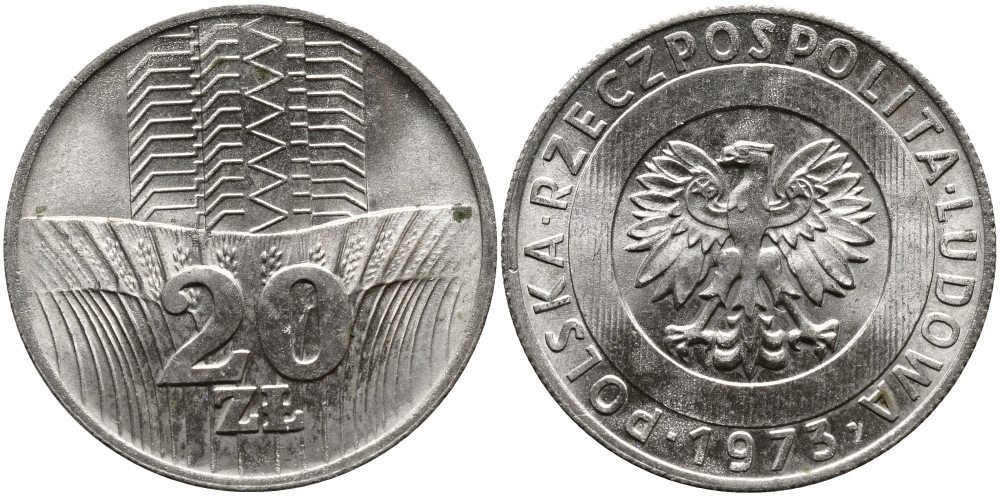 Польша 20 злотых 1973 монетный двор Кремница KM 67, Parchimowicz 245a медно-никель UNC 441-815