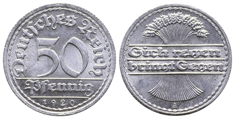 ГЕРМАНИЯ 50 ПФЕННИГОВ 1920 А KM 27, J. 301 алюминий 4380-546