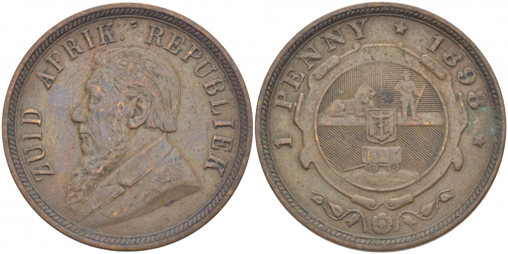 Южно-Африканская Республика, Трансвааль 1 пенни 1898 Пауль Крюгер KM 2 медь 180-942