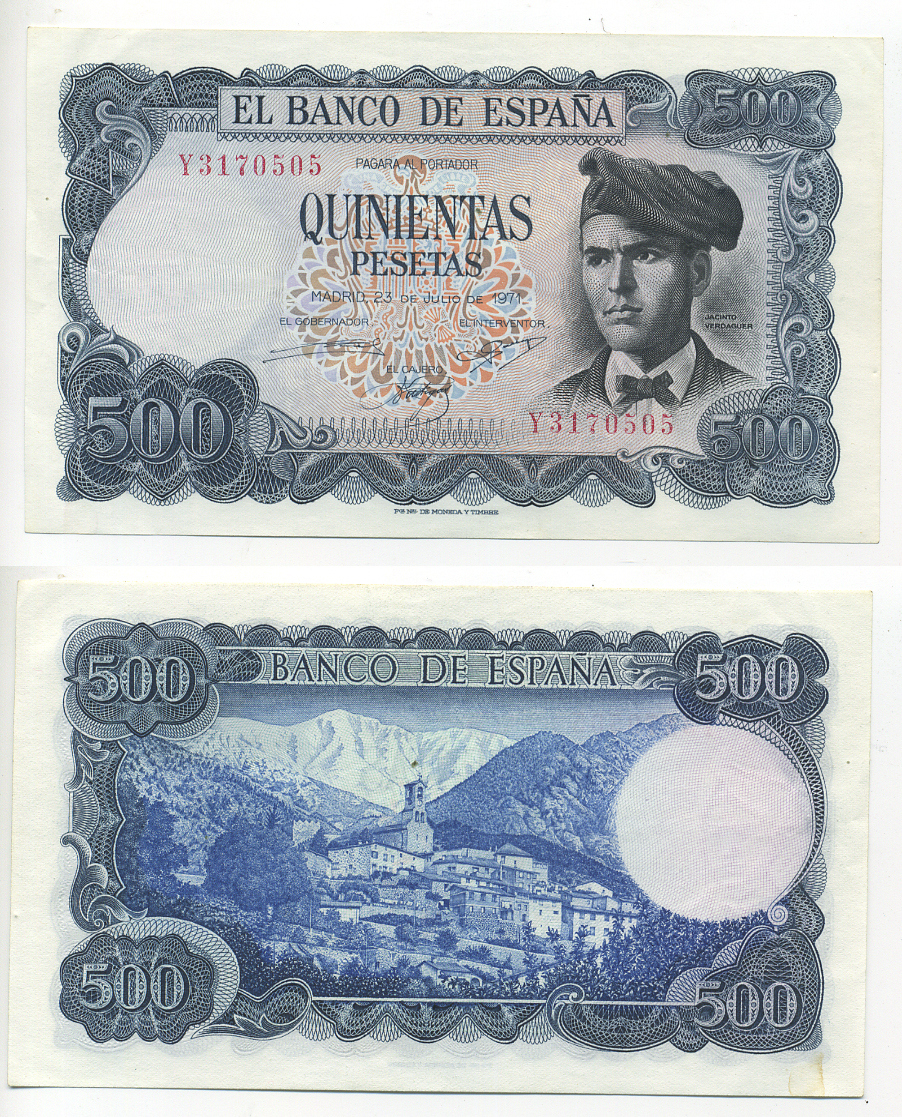 Испания 500 песет 1973 23 июля 1971 Pick 153a бумага aUNC 6278-12-3