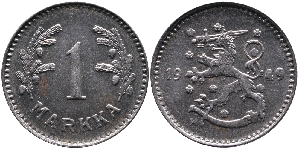 ФИНЛЯНДИЯ 1 МАРКА 1949 H KM 30b железо 4388-937