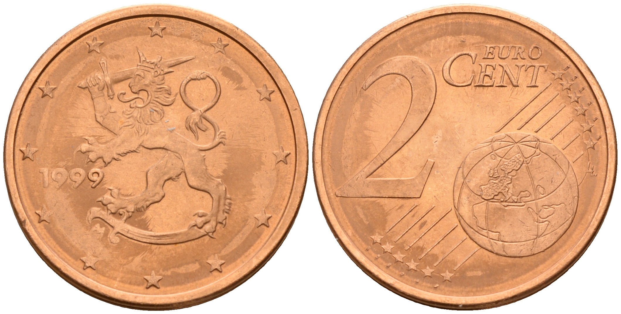 Финляндия 2 евроцента 1999  KM 99 сталь плакированная медью  UNC  4160-337