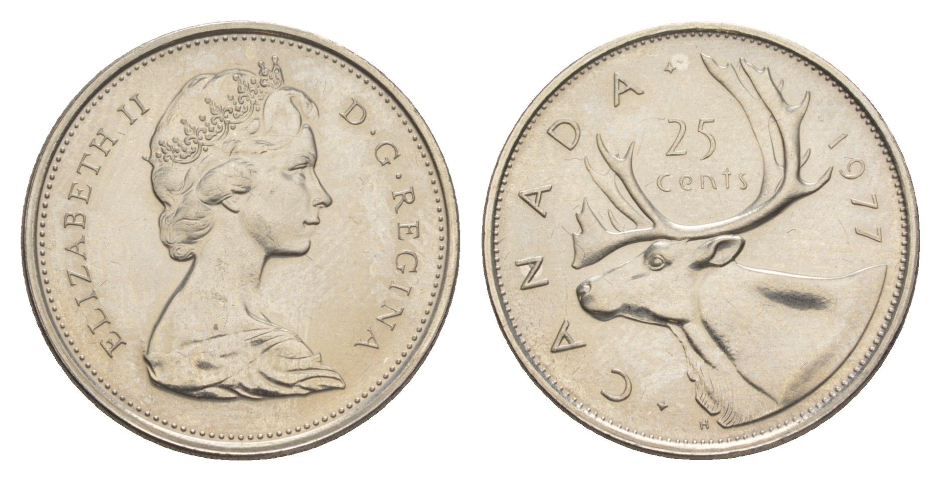 Канада 25 центов 1977 Елизавета II (1952-2022), олень KM 62b никель UNC 4638-522