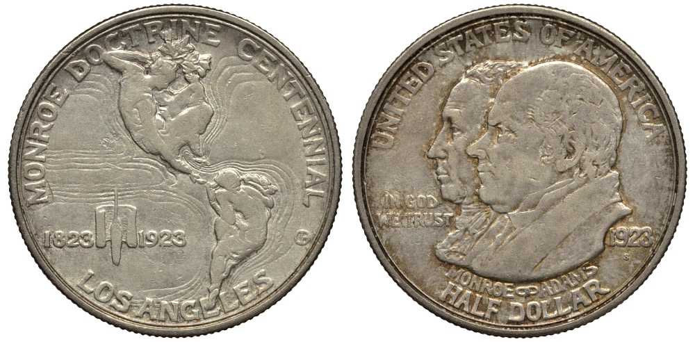 США 1/2 доллара (50 центов) 1923 100 лет доктрине Монро, Лос-Анжелес KM 153 серебро 413-235