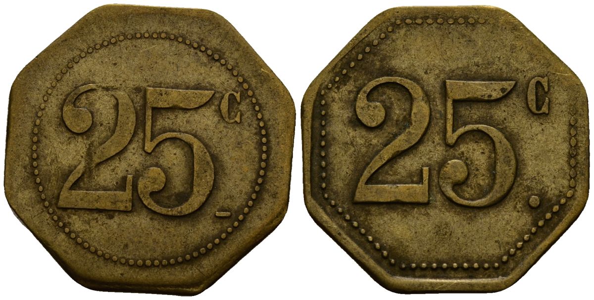Франция 25 сантимов ND ресторанный жетон латунь 4166-426