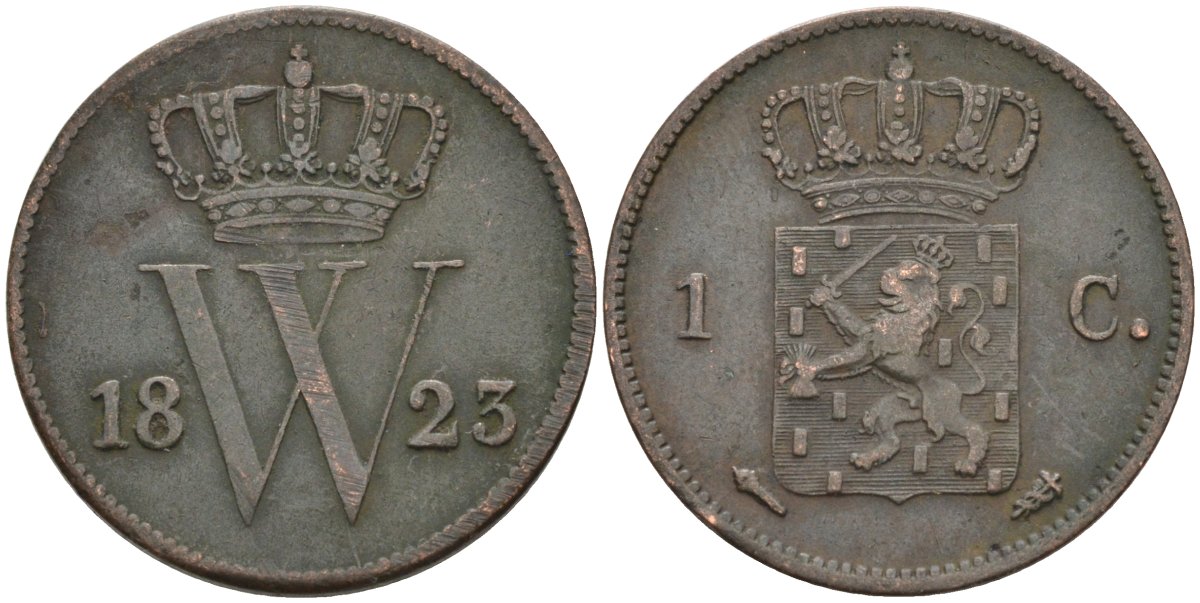 Нидерланды 1 цент 1823 Виллем I (1815-1840) KM 47 медь 4575-943