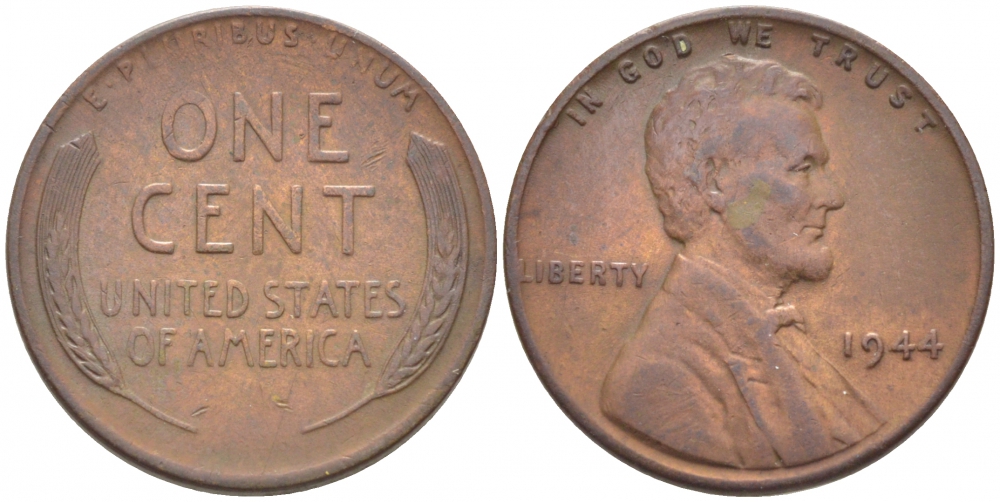 США 1 ЦЕНТ 1944 ЛИНКОЛЬН KM А132 медь цинк 105-1115