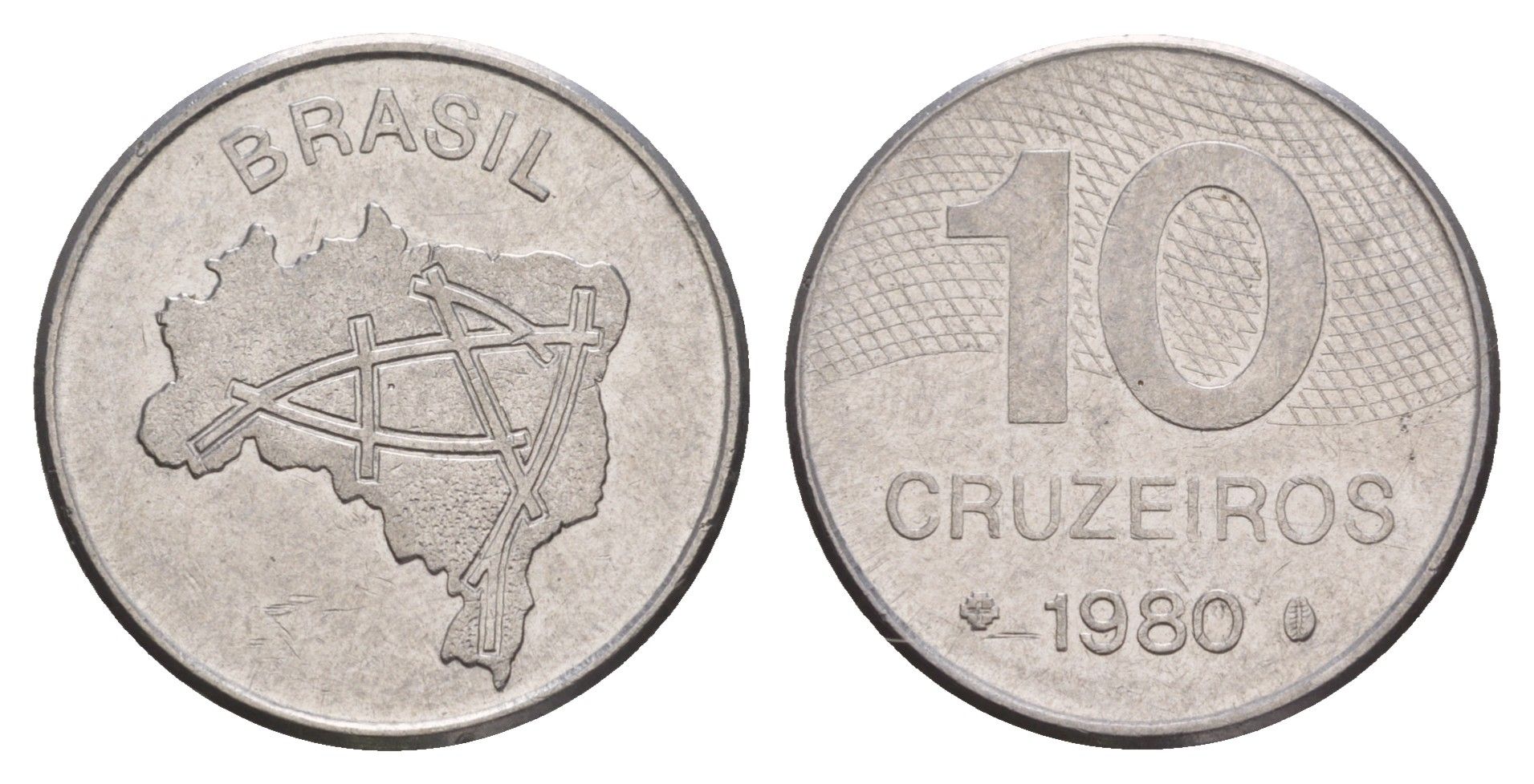 Бразилия 10 крузейро 1980 KM 592.1 нержавеющая сталь 4656-1255