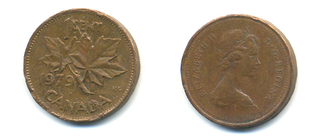 Канада 1 цент 1979 Елизавета II (1952-2022), кленовый лист KM 59.2 бронза 177-1355