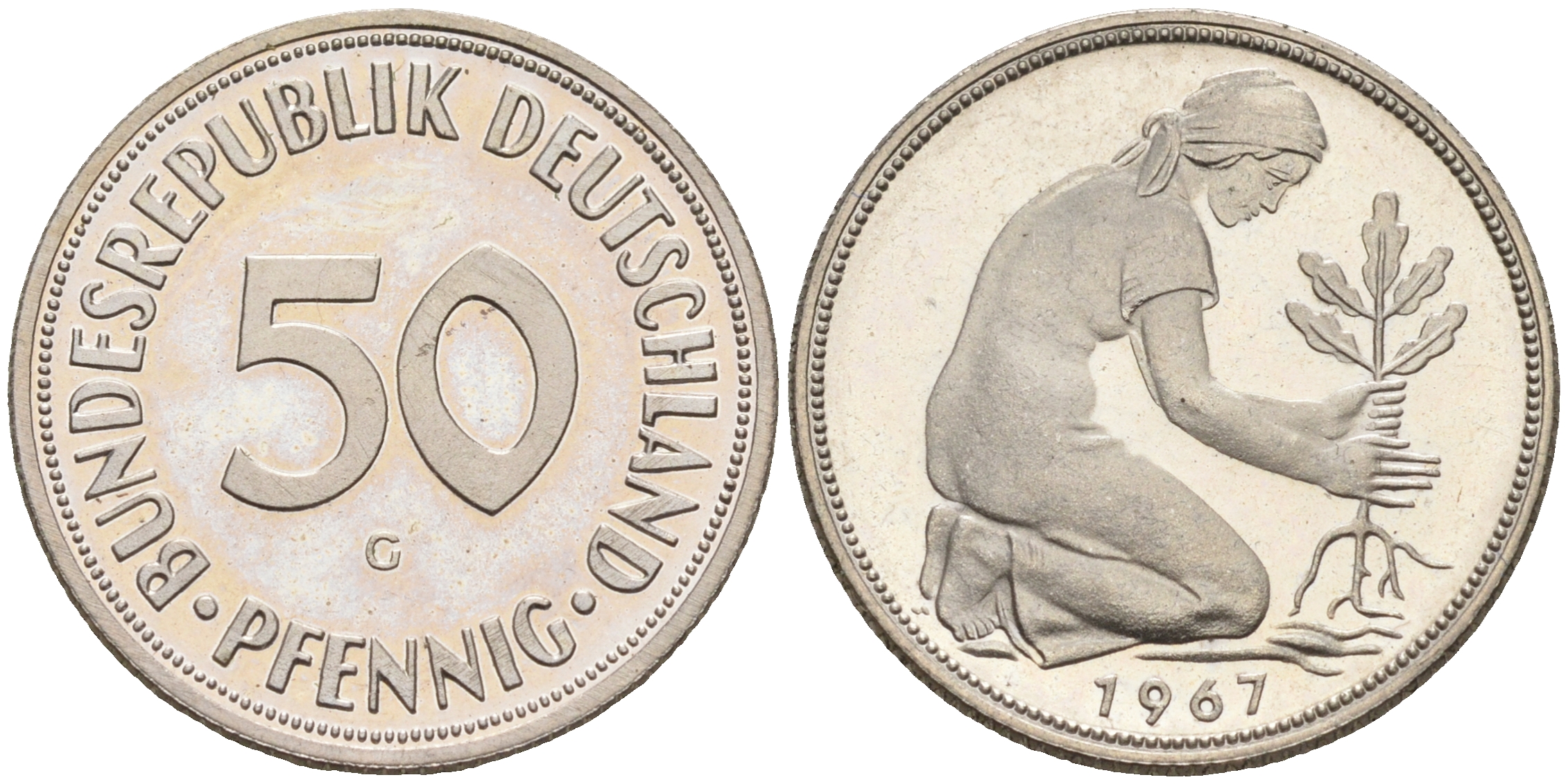 ФРГ 50 пфеннигов 1967 G J 384, KM 109.1 медно-никель  PROOF  1094-4-74