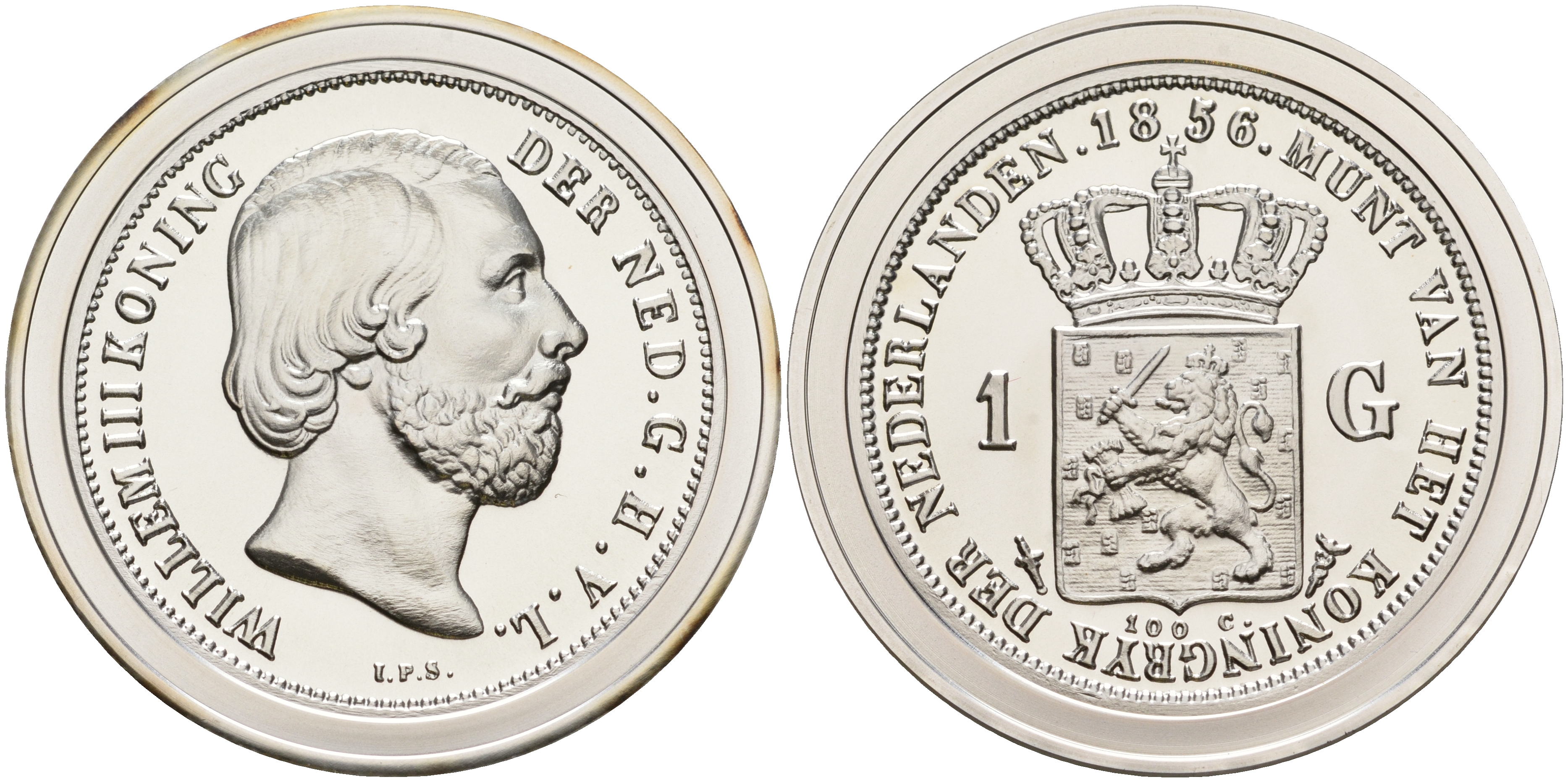 Нидерланды медаль ND серия старинные монеты,Виллем III - 1 гульден 1856  серебро  UNC  00-00