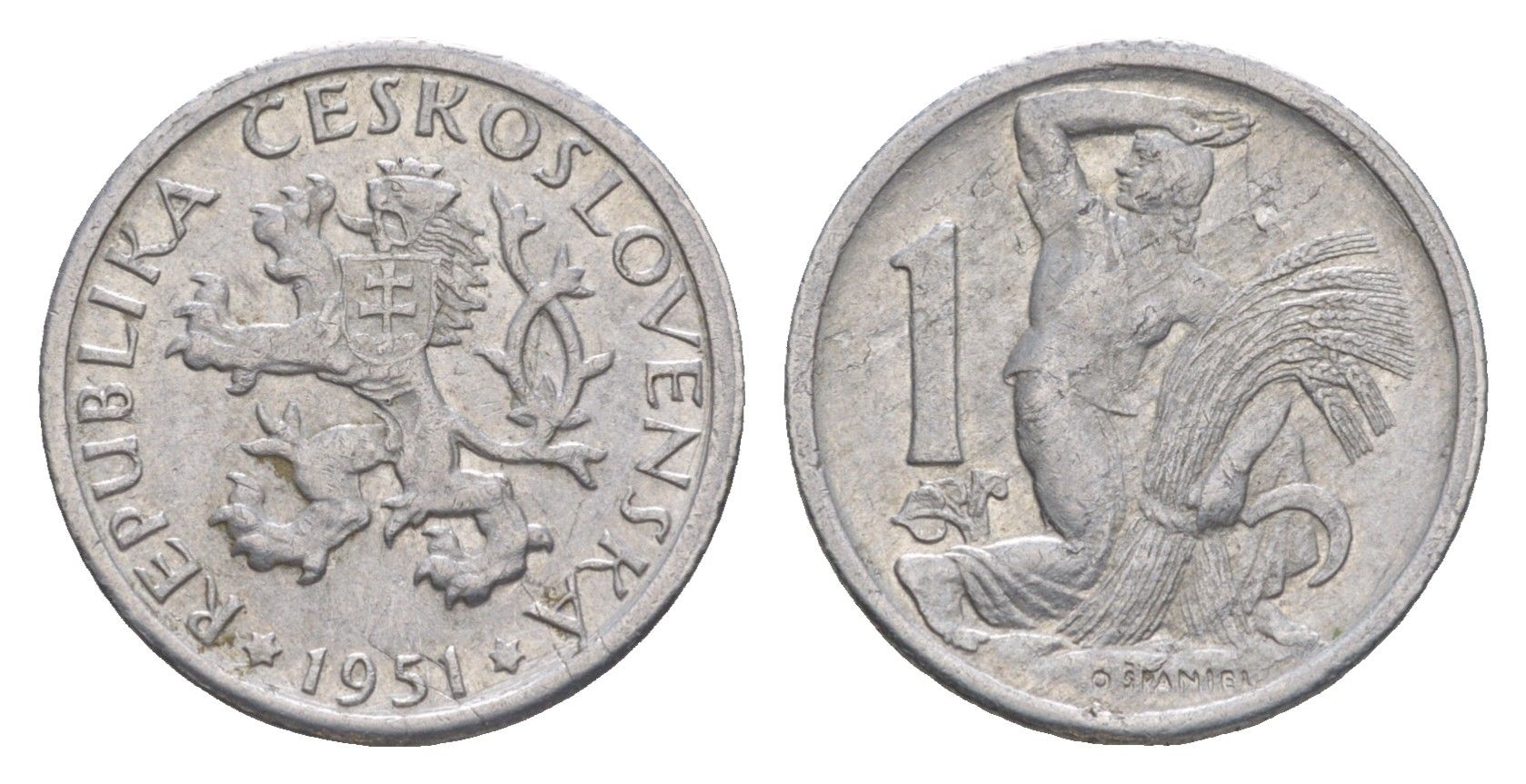 Чехословакия 1 крона 1951 KM 22 алюминий 4516-645