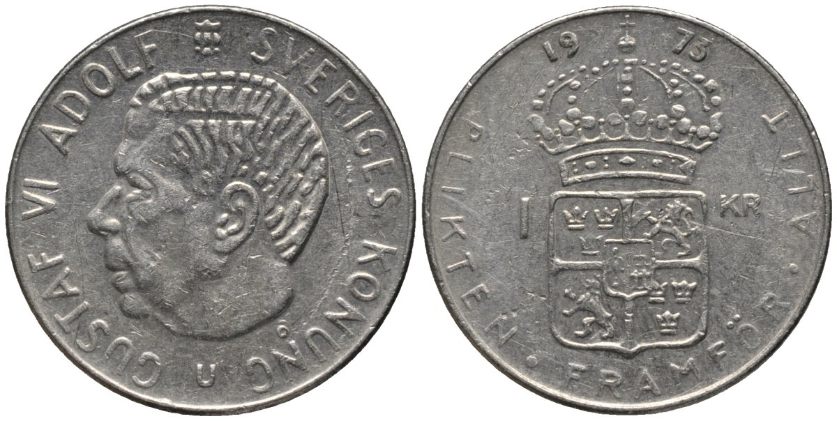 Швеция 1 крона 1973 Густав VI Адольф (1950-1973) KM 826а медь плакированная медно-никелем 4577-813