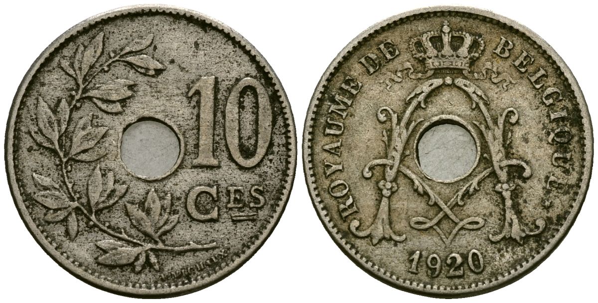 Бельгия 10 сантимов 1920 Belgique KM 85 медно-никель 4172-851