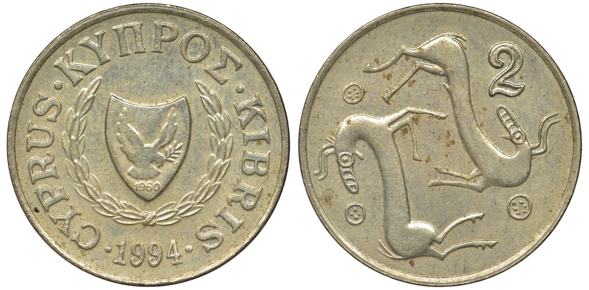 Кипр 2 цента 1994 KM 54.3 никель латунь 4122-353