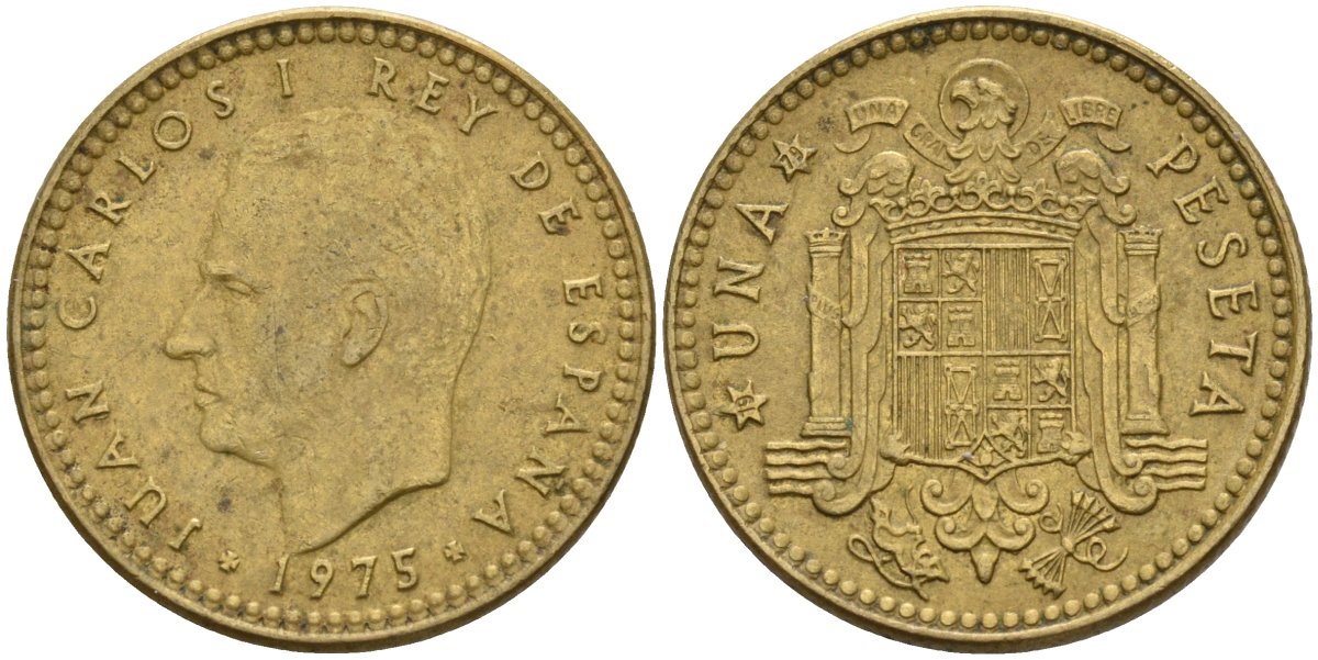 Испания 1 песета 1975 (79) Хуан Карлос I (1975-2014) KM 806 алюминиевая бронза 4155-434